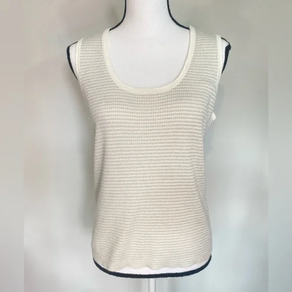 Brooks Brothers Shell Tank Sweater Womens Large Ivory Gray Metallic Linen Blend - Picture 1 of 14